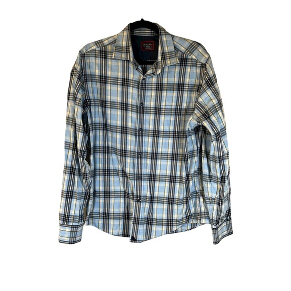 Untuckit Blue Plaid Long Sleeve Button Down Slim Fit Shirt Men's Size Medium - Picture 1 of 5